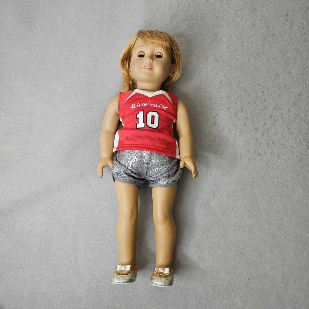 American Girl 18in Play Doll Blonde Green Eyes Sport Jersey 10 Outfit Shoes